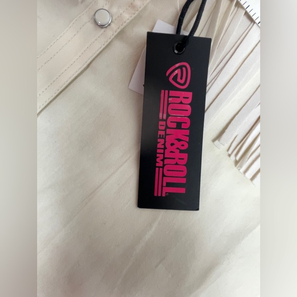 Rock & Roll Denim Twill Shirt With Suede Fringe Women’s Small Cream - Picture 7 of 10